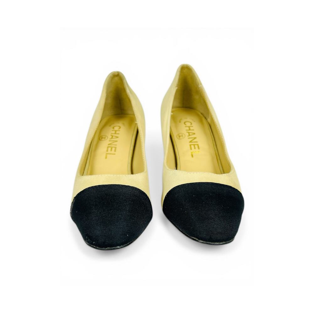 Chanel Cap Toe Beige Suede Block Heel Pumps EU 36 Two Tone - Picture 7 of 9